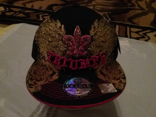 black and red fitted Triumph Baseball Cap New Orleans style w/ rhinestones