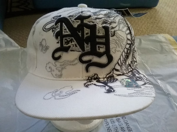 White NY Fitted Baseball Cap w/Black logos