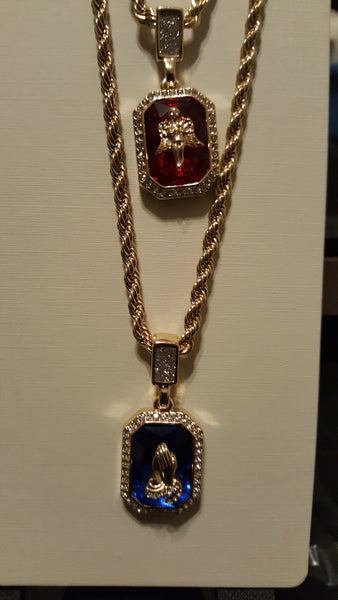 Sandblast and Crystal double pendant set